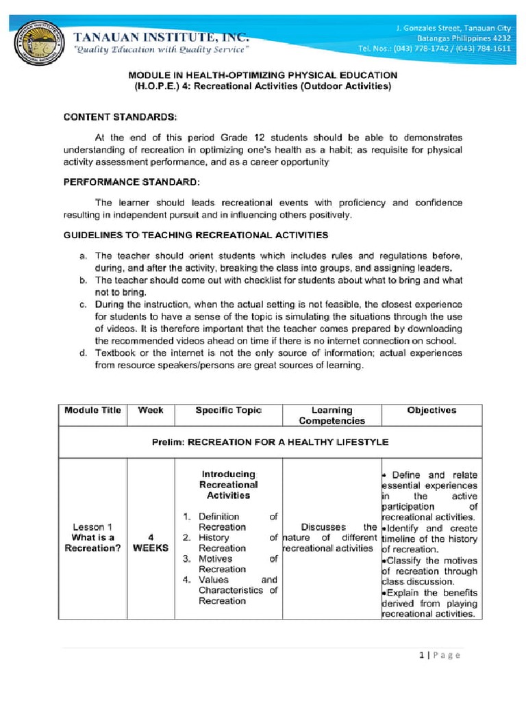 Recreation Reference | PDF