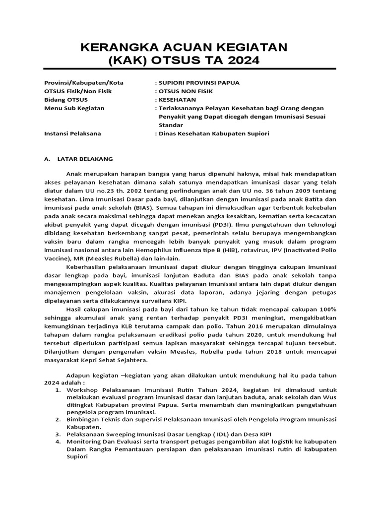 KAK-TOR IMUNISASI Tahun 2024 | PDF