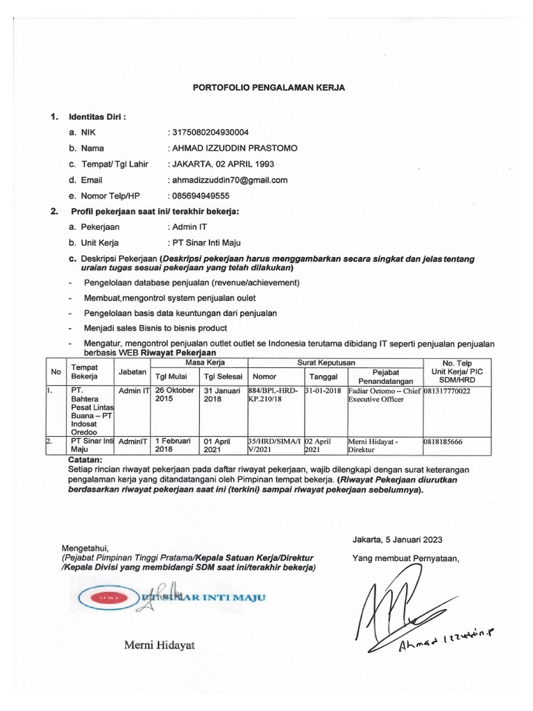 Portofolio Pengalaman Kerja | PDF