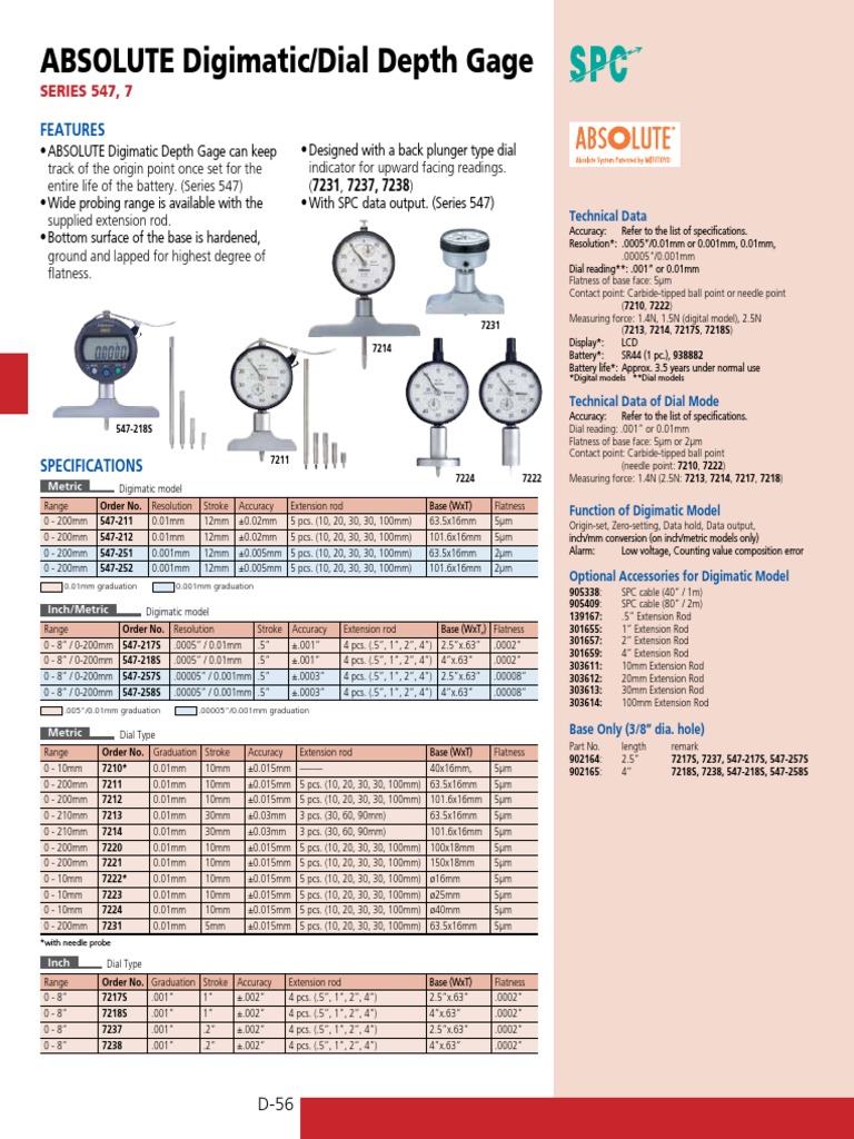 MitutoyoDepth Gauge 7210Datasheet PDF