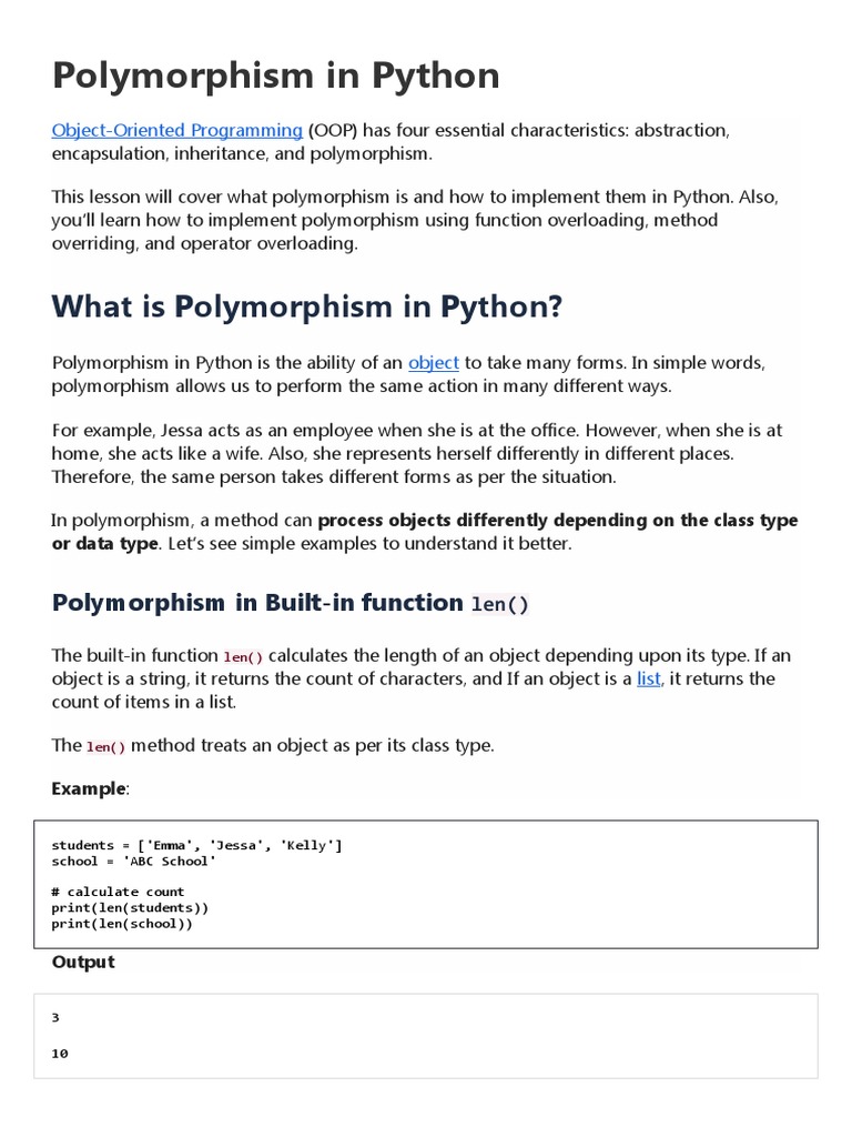 python polymorphism python Operator Overloading and Magic Methods