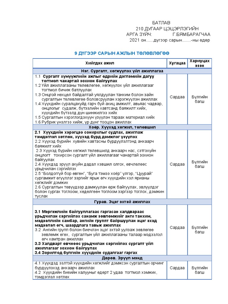 2021 сар төлөвлөгөө | PDF