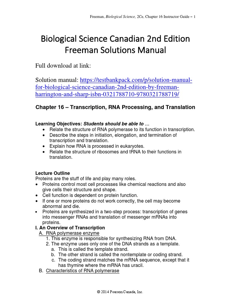 Biological Science Canadian 2nd Edition Freeman Solutions Manual 1 ...