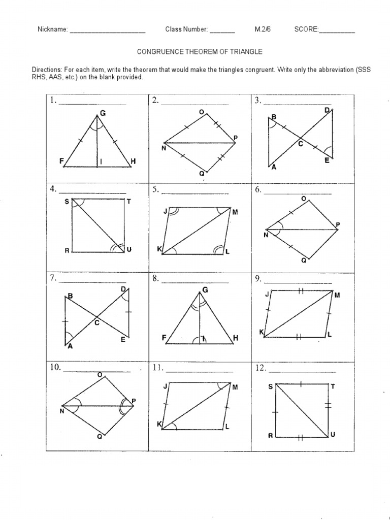Triangle Congruence Practice PDF