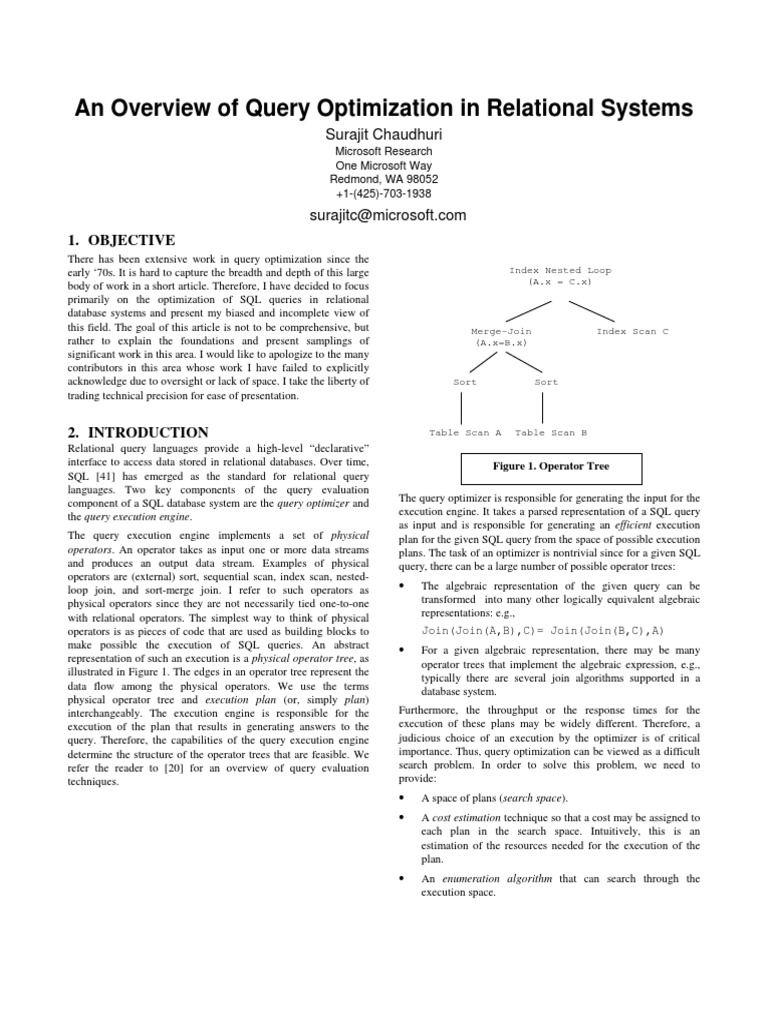 An Overview of Query Optimization in Relation Systems | PDF ...
