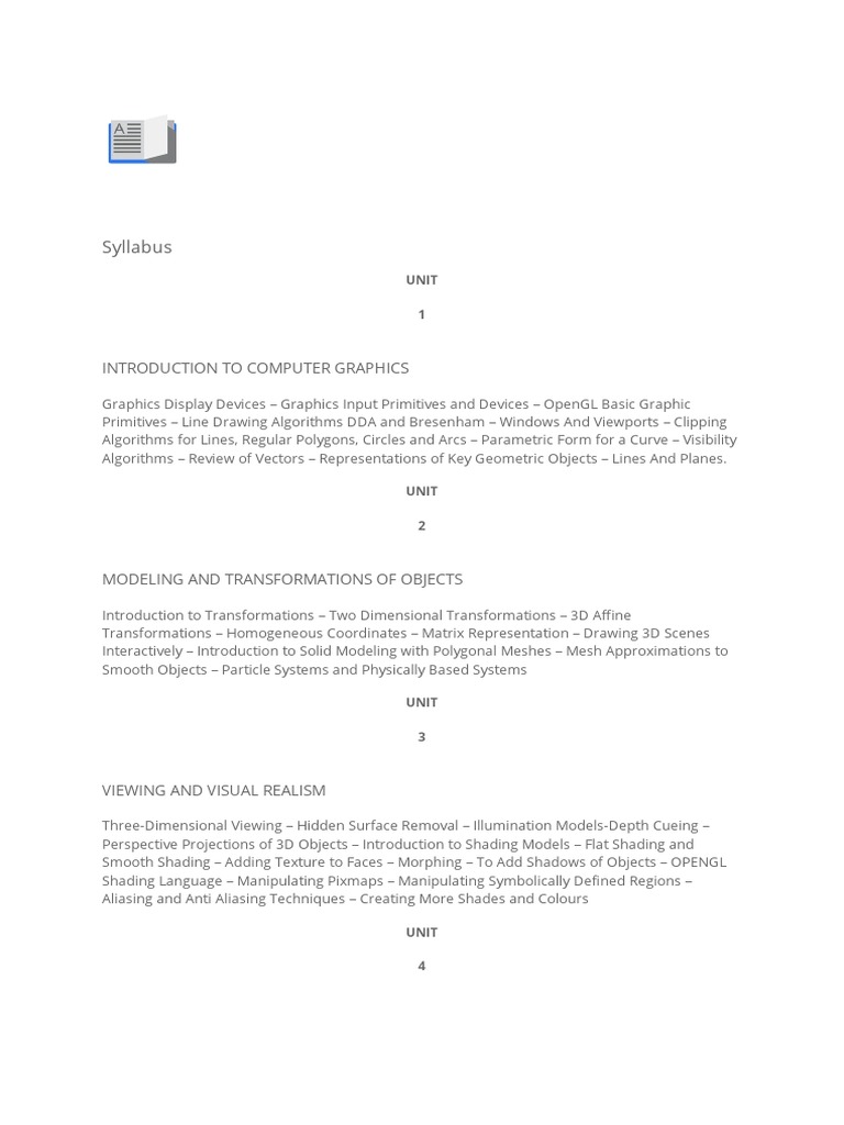 Computer Graphics Syllabus | PDF