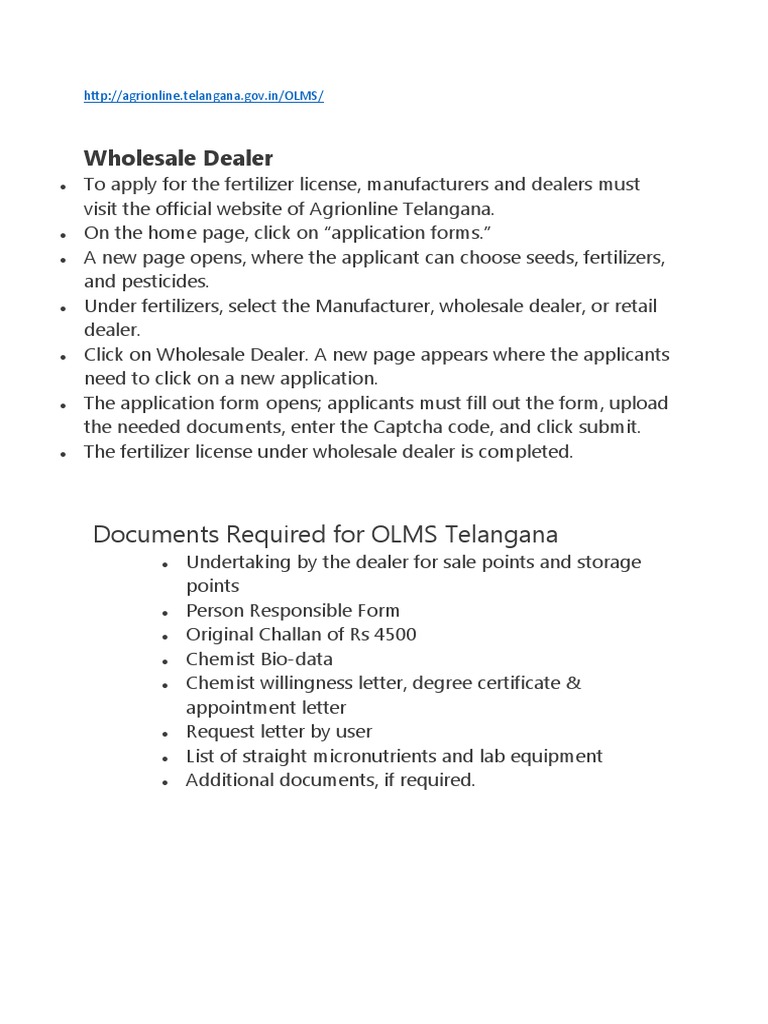 OLMS Telangana Fertilizer License Guide PDF