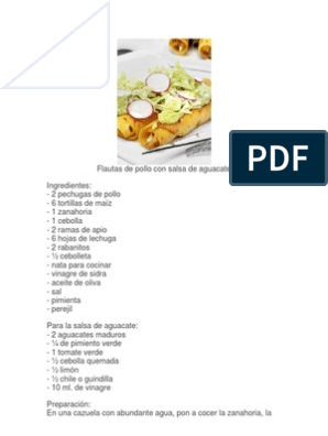 Flautas de Pollo Con Salsa de Aguacate | PDF | Salsa | ensalada