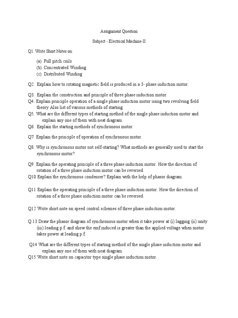 Electrical Machine-II Questions | PDF