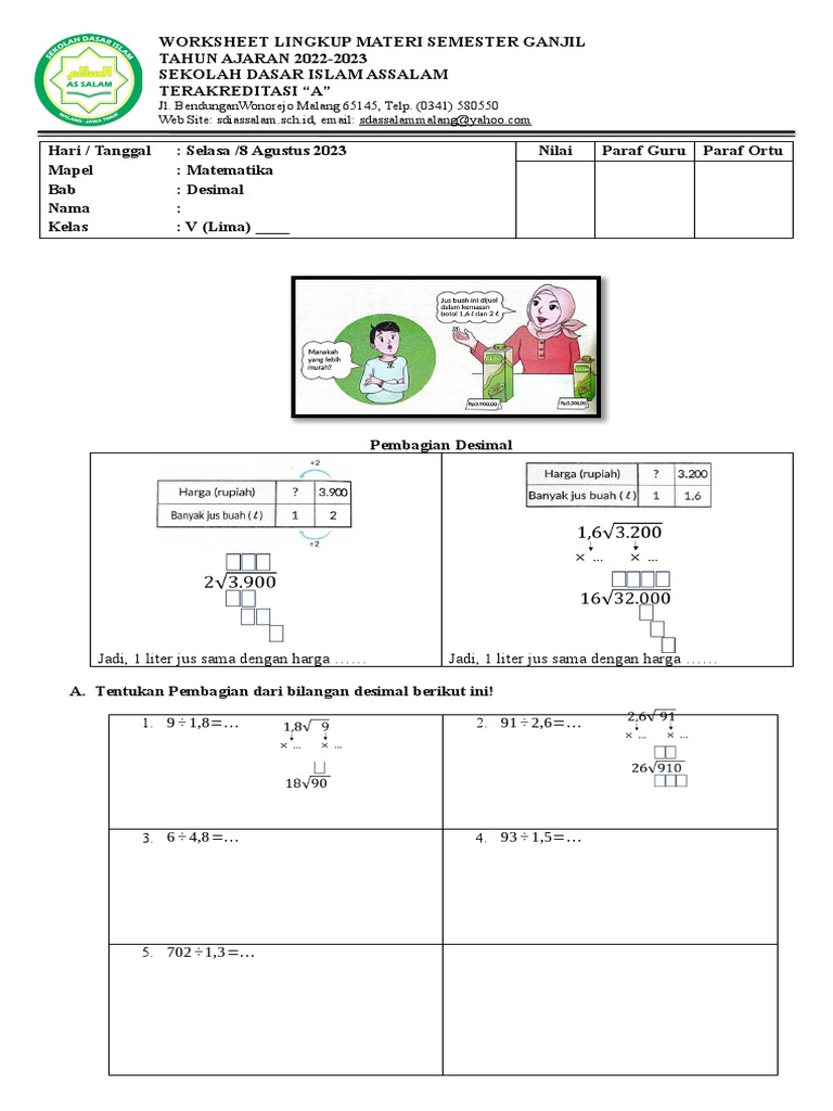 KL5 Worksheet Pembagian Desimal PDF