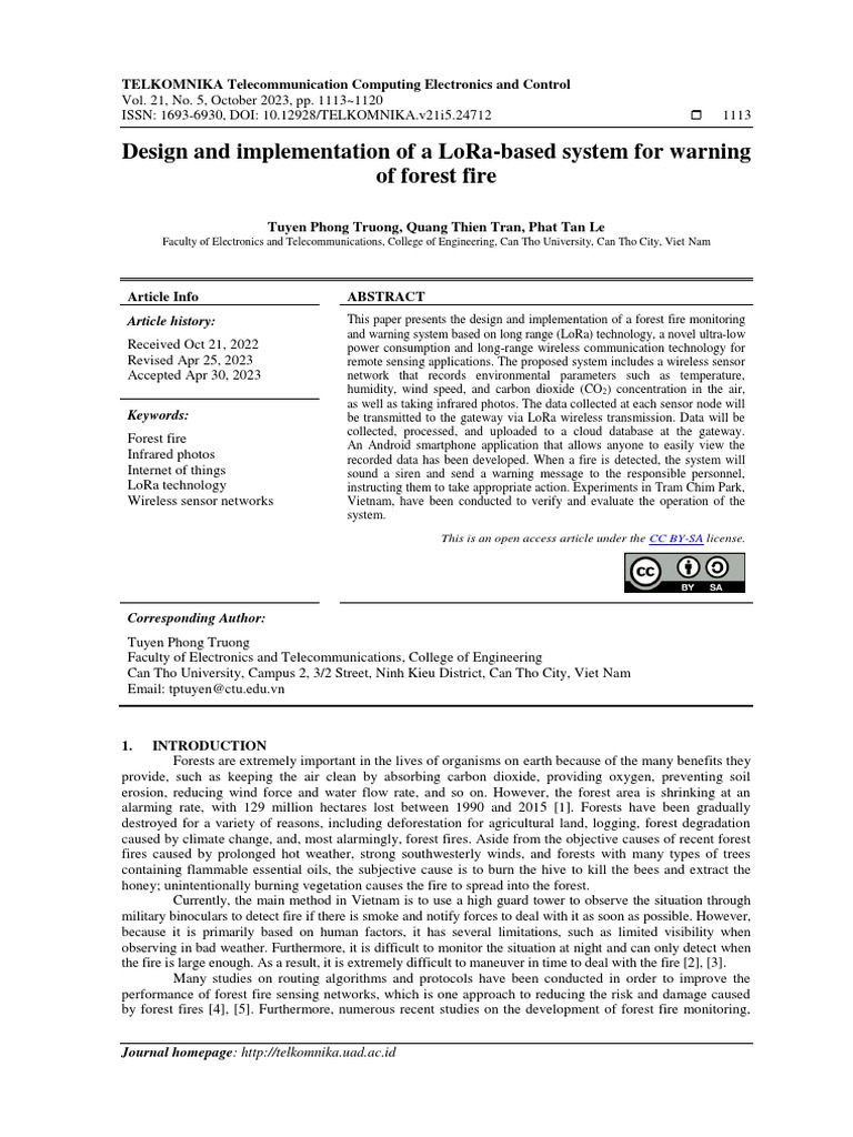Design and Implementation of A Lora-Based System For Warning of Forest ...