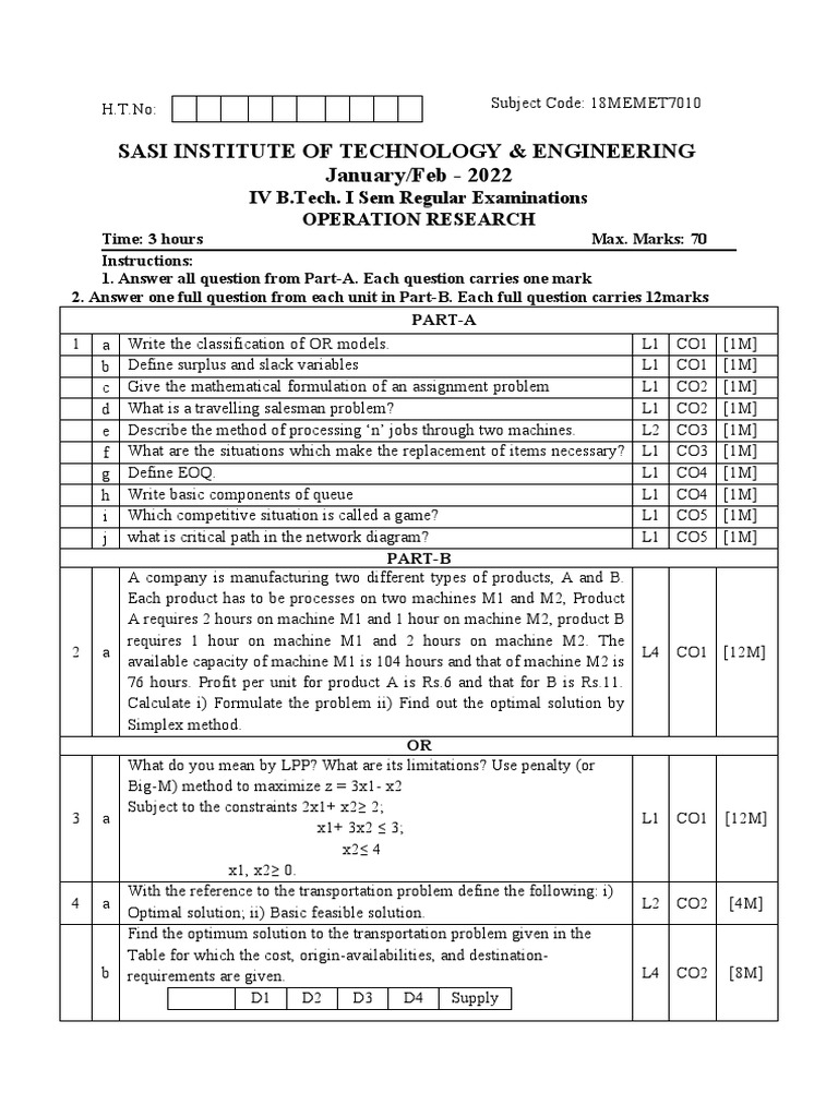 Operation research model paper 1 pdf applied mathematics analysis