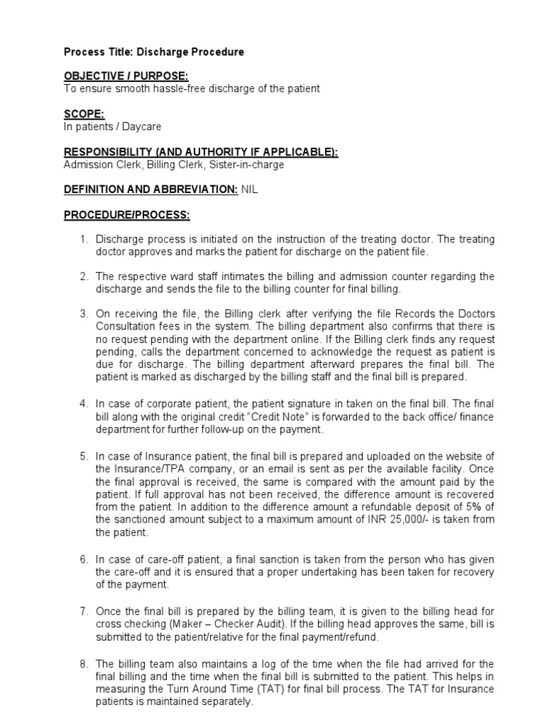 Discharge Process PDF