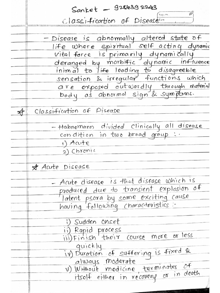 Organon (Notes) - Classification of Disease & Case Taking | PDF