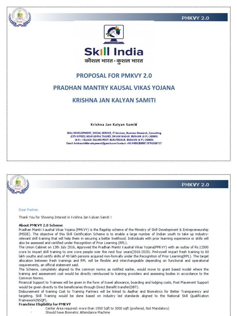 Pmkvy 2.0 Training Center Franchise Form | PDF