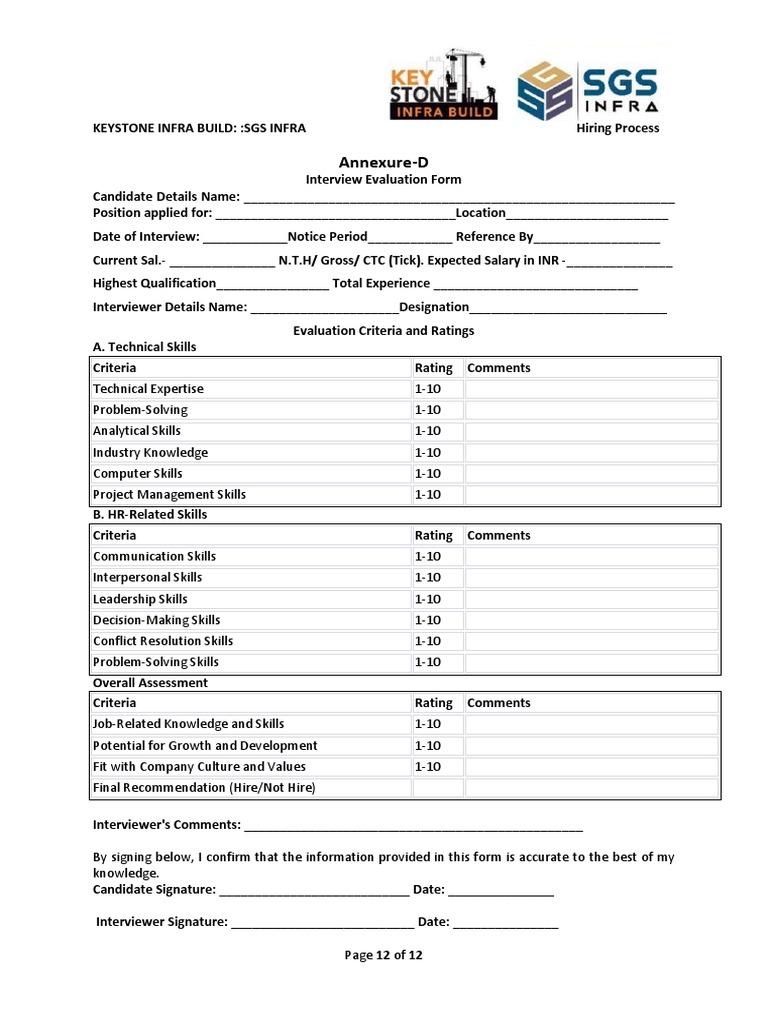 SGS INFRA & Key Stone Infra Hiring Process Interview Formate PDF