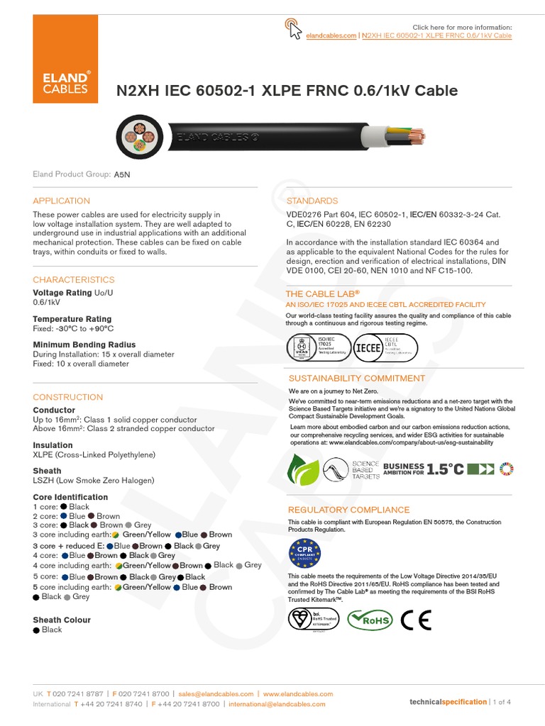 n2xh Iec 60502 1 Xlpe FRNC 0 6 1kv Cable | Download Free PDF ...