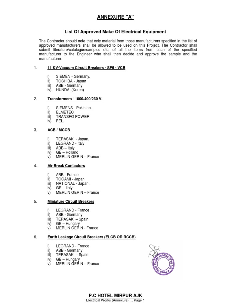 Electrical Specifications | PDF | Technology & Engineering