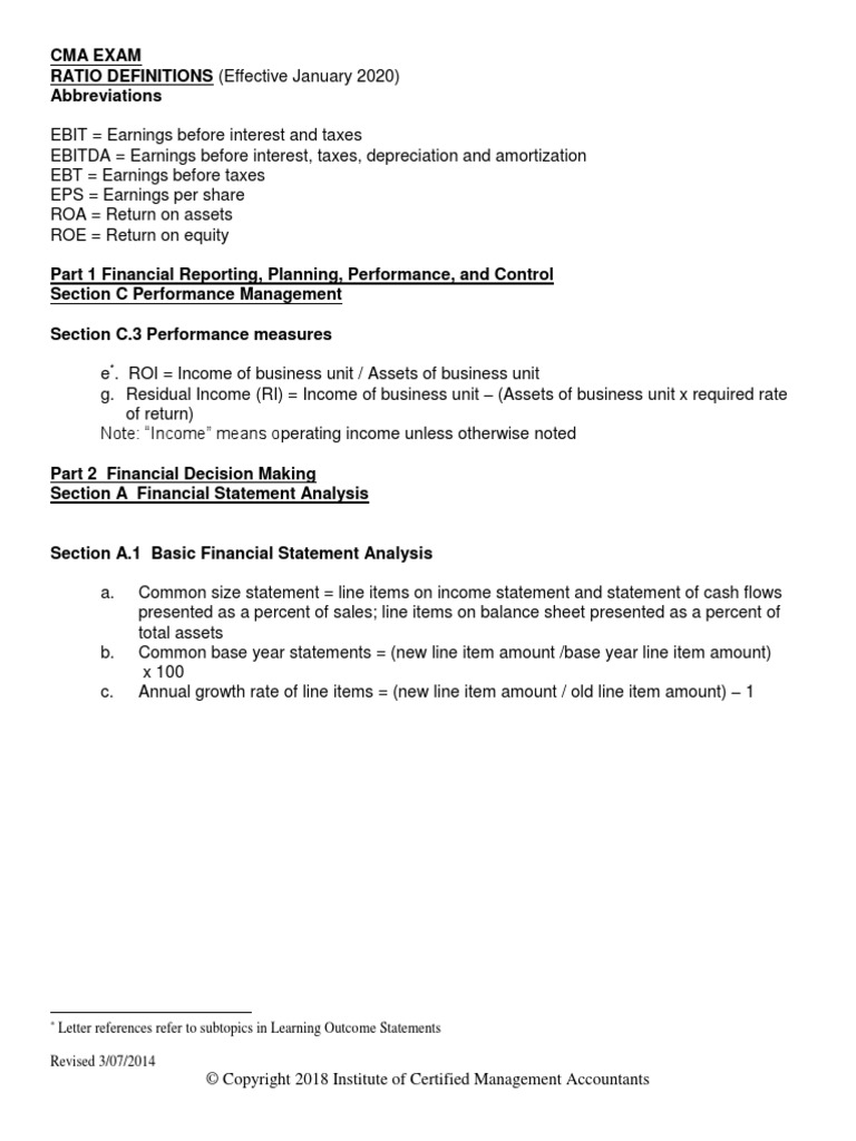 CMA考试公式 | PDF | Finance & Money Management