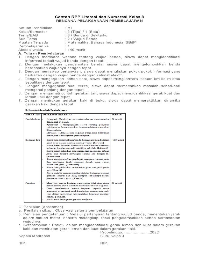 RPP Literasi dan Numerasi Kelas 3-4 | PDF | Seni & Disiplin Bahasa