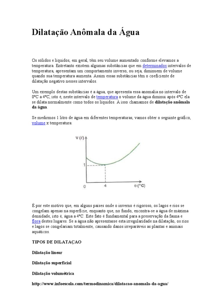 Comportamento Anômalo da Água | PDF | Expansão térmica | Temperatura