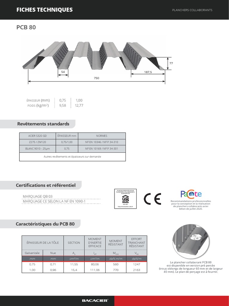 Fiches techniques plancher collaborant PCB 80 | PDF | Composant ...