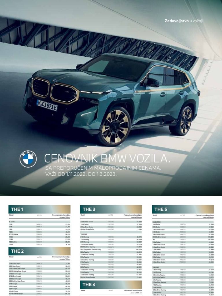 Cenovnik BMW Vozila.: Sa Preporučenim Maloprodajnim Cenama. VAŽI OD 1. ...