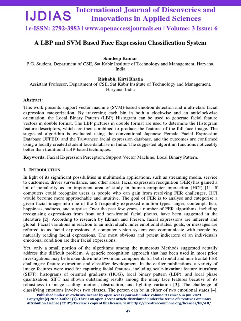 A LBP and SVM Based Face Expression Classification System | PDF