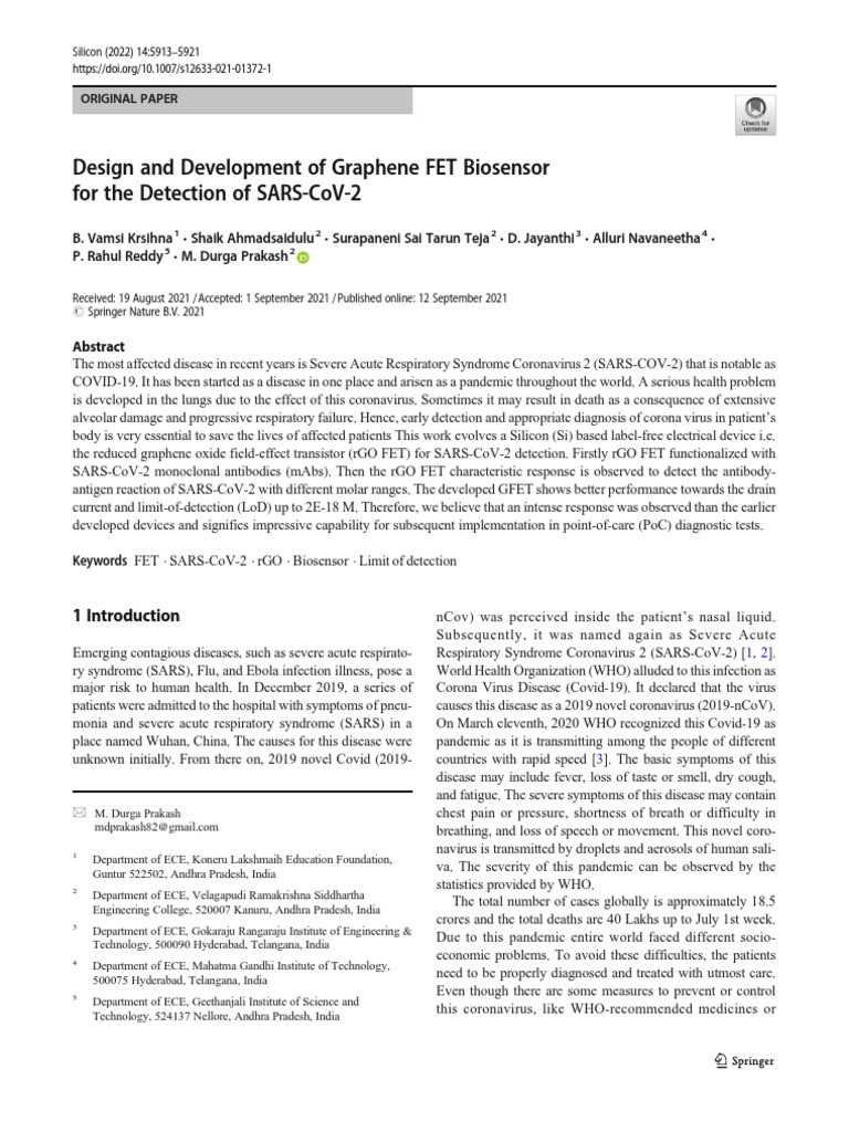 GFET Biosensor for SARS-CoV-2 Detection | PDF | Biosensor | Field ...