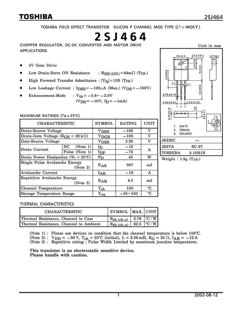 Transistor P-Channel 2SJ464 (J464) | PDF | Computers | Technology ...
