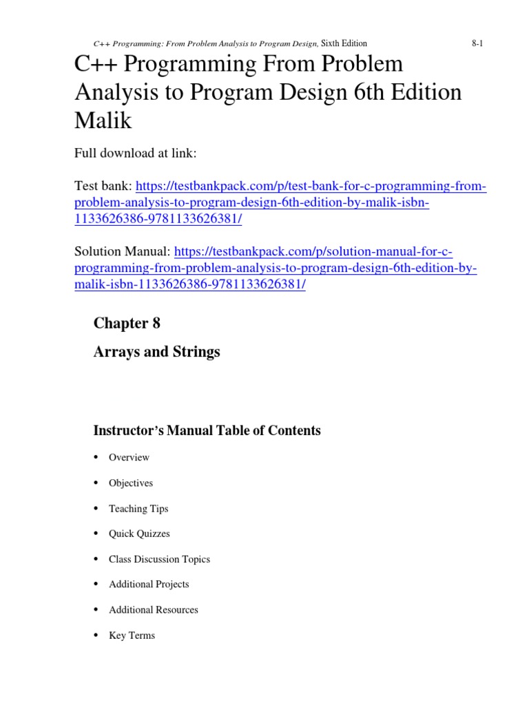 C++ Programming From Problem Analysis To Program Design 6th Edition ...