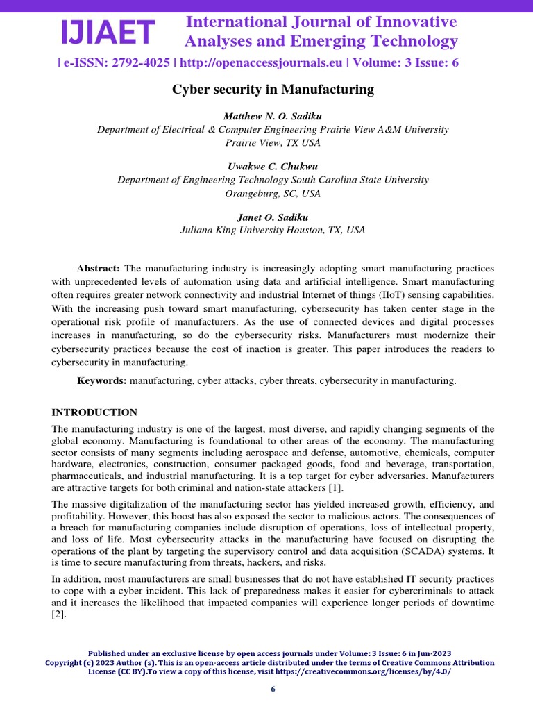 Cyber Security in Manufacturing | PDF