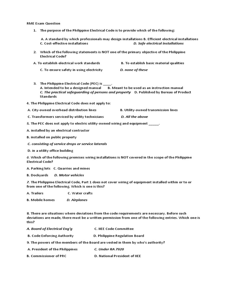 Philippine Electrical Code Exam Guide | PDF | Inductor | Inductance