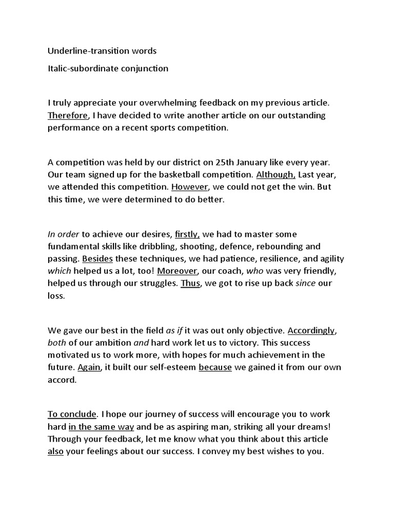 English Article Winning Sports Competition PDF