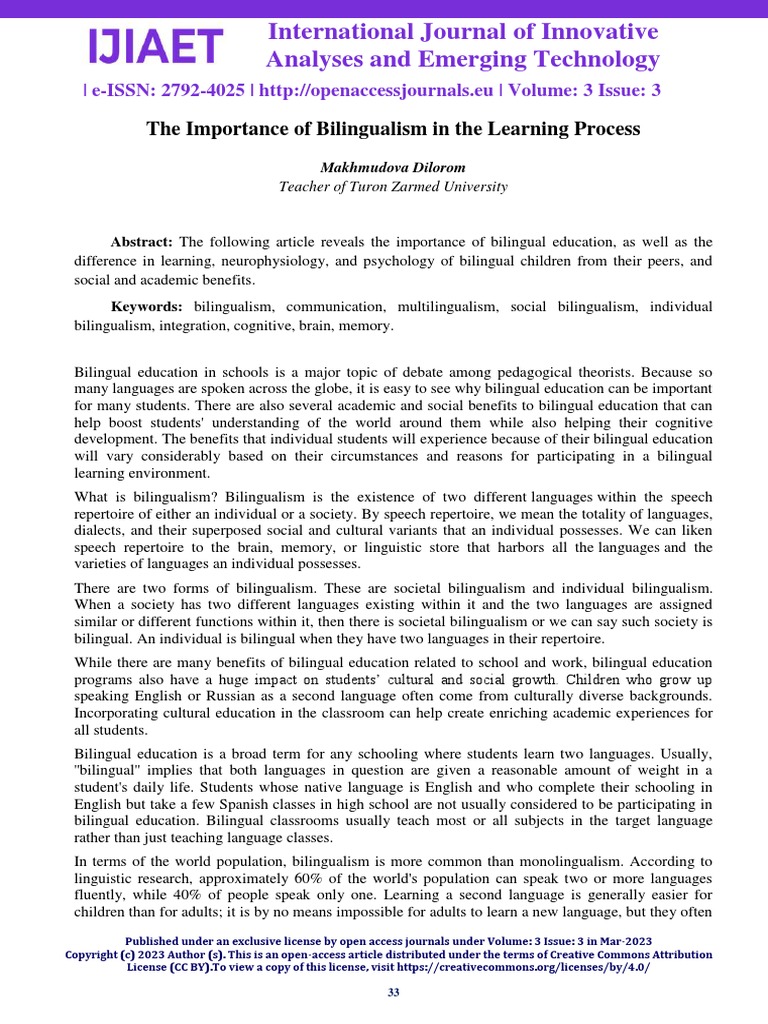 The Importance of Bilingualism in The Learning Process | PDF | Foreign ...