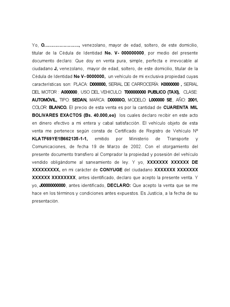 Venta de Vehìculo Con Autorización Del Conyuge PDF
