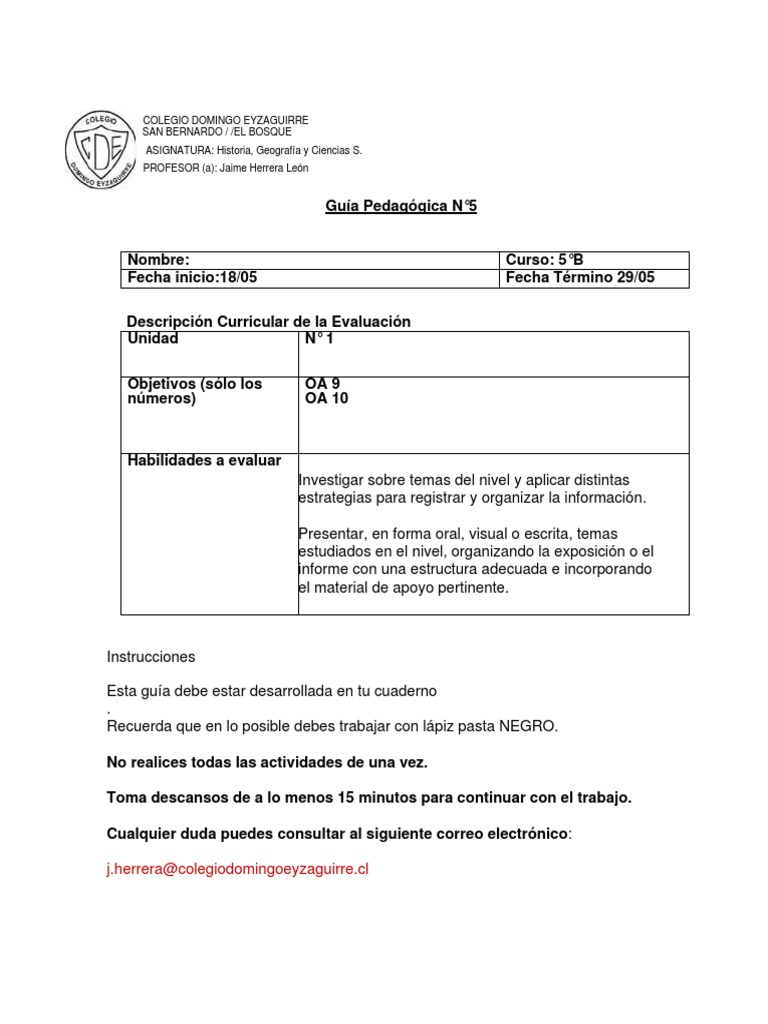 Guía 5 Historia 5 Básico B Pdf