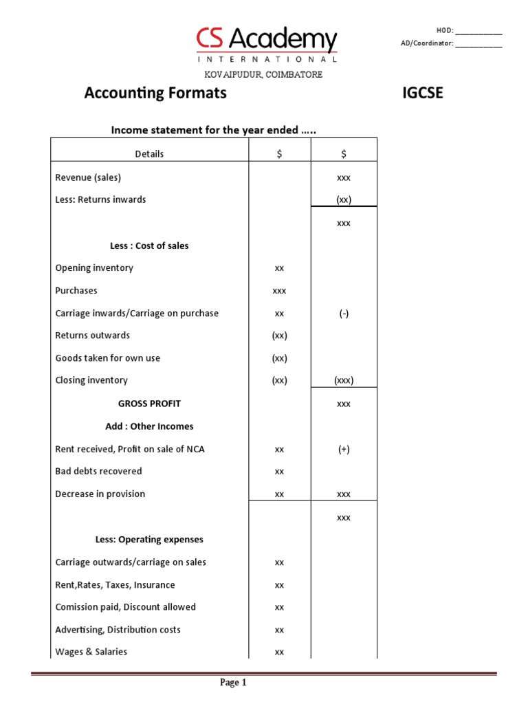 IGCSE Accounting Formats Overview | PDF