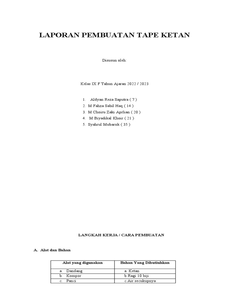 Laporan Pembuatan Tape Ketan PDF
