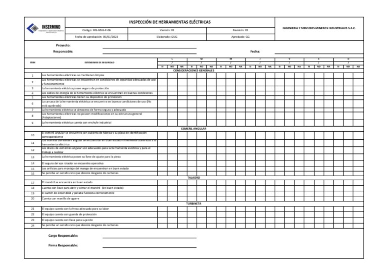 Ins Gsig F 06 Inspeccion de Herramientas Eléctricas Act | PDF | Bienes ...