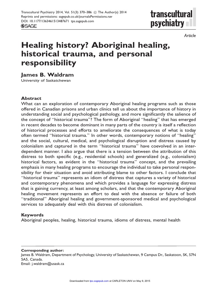 Aboriginal Healing and Historical Trauma | PDF | Psychotherapy ...