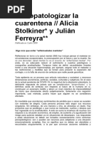 Stolkiner, A., Ferreyra, J. Psicopatologizar La Cuarentena