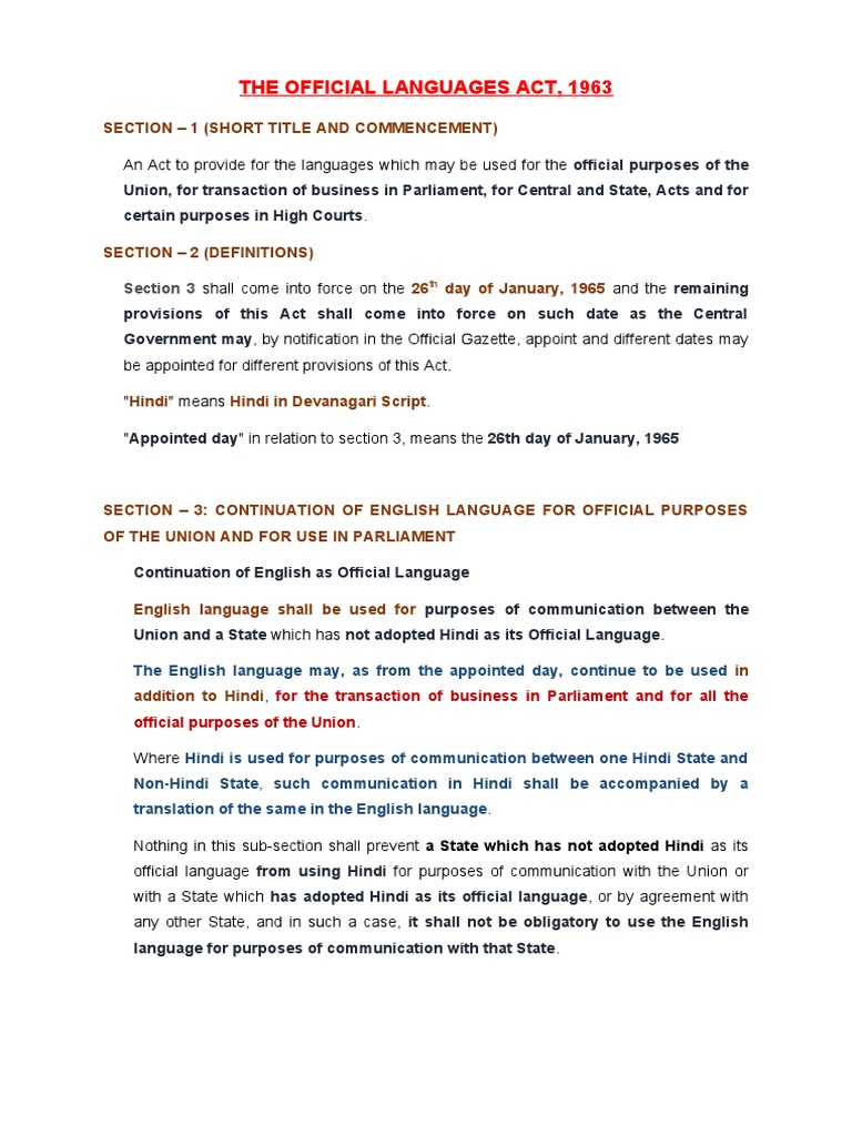 Definition Of Official Language Act