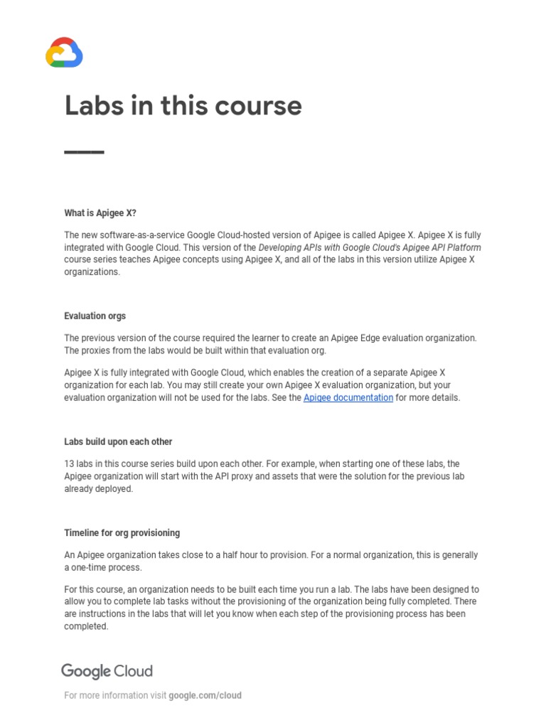 Apigee X Labs Overview and Provisioning | PDF | Cloud Computing | Proxy ...