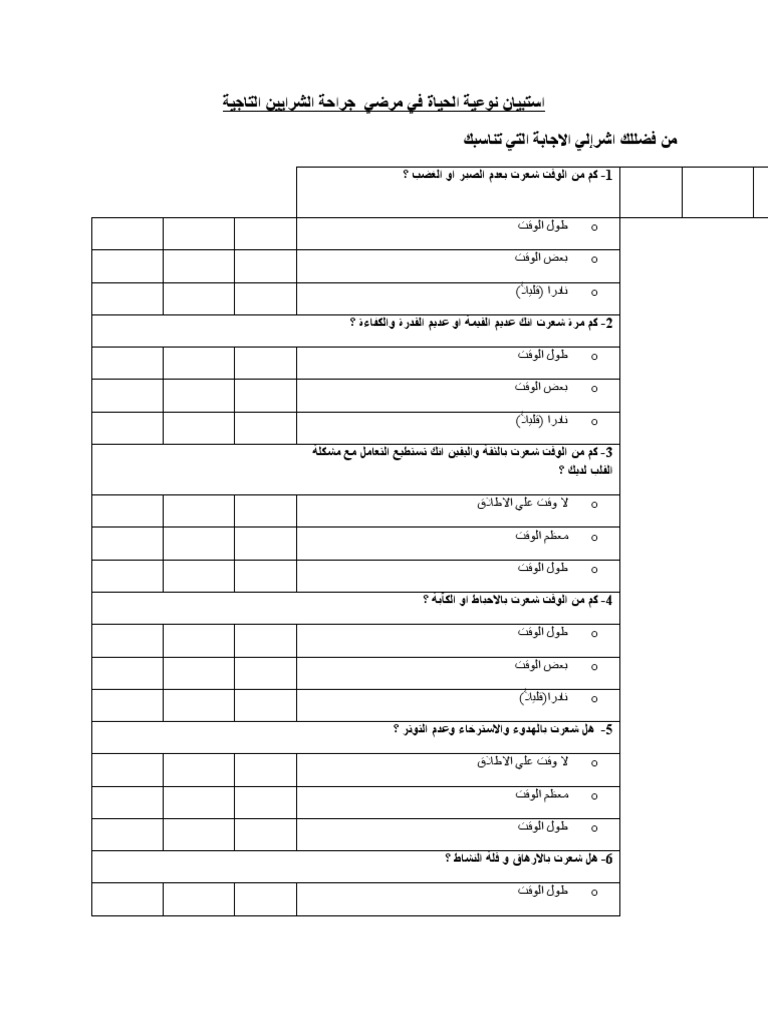 Arabic Version of McNew Questionnaire | PDF