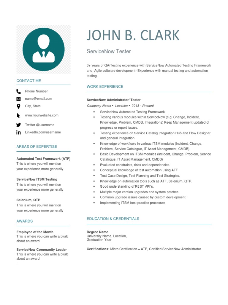 ServiceNow Tester Resume Sample PDF