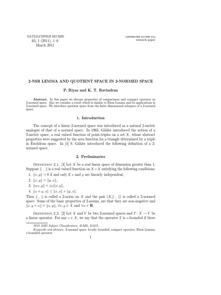 2-NSR Lemma in 2-Normed Spaces | PDF | Teaching Methods & Materials