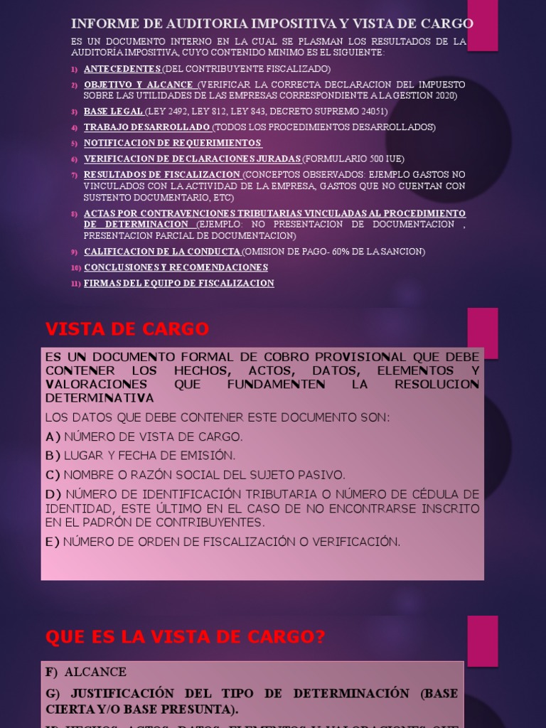 Informe De Auditoria Impositiva Y Vista De Cargo Pdf Impuestos