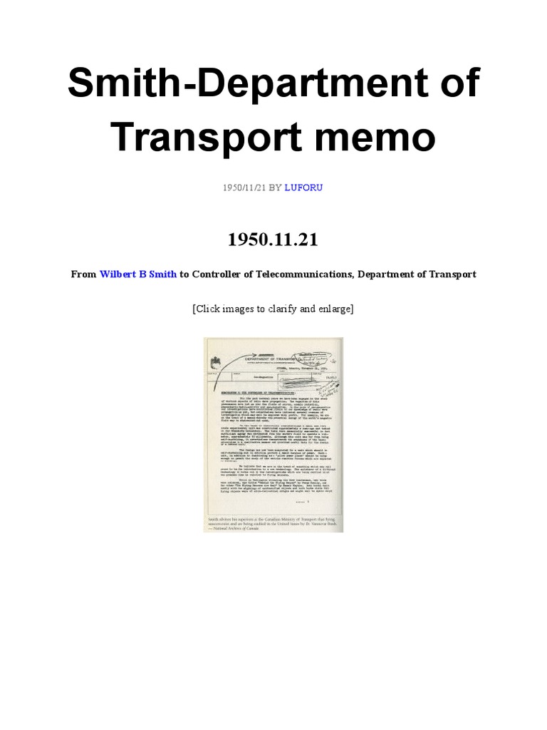 Smith-Department of Transport Memo | PDF | Unidentified Flying Object ...