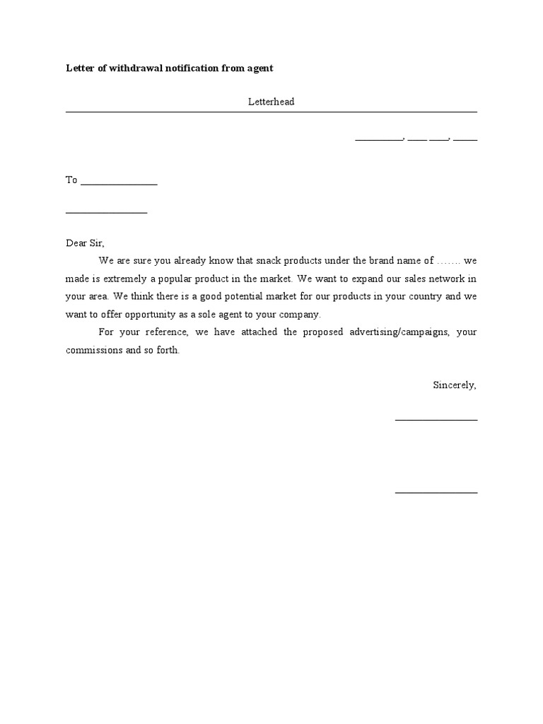 Letter of Withdrawal Notification From Agent | PDF
